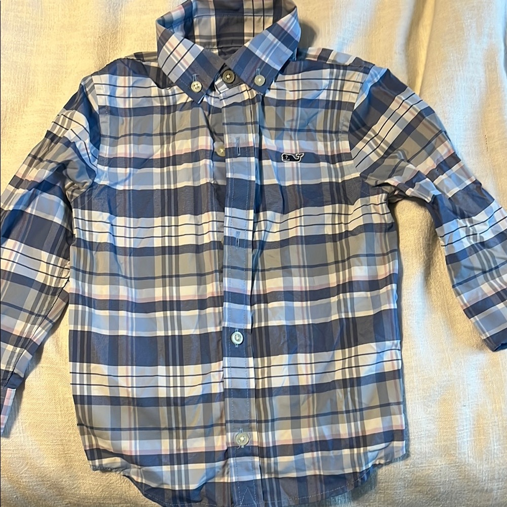 Kids vineyard vines performance  Blue Plaid Shirt